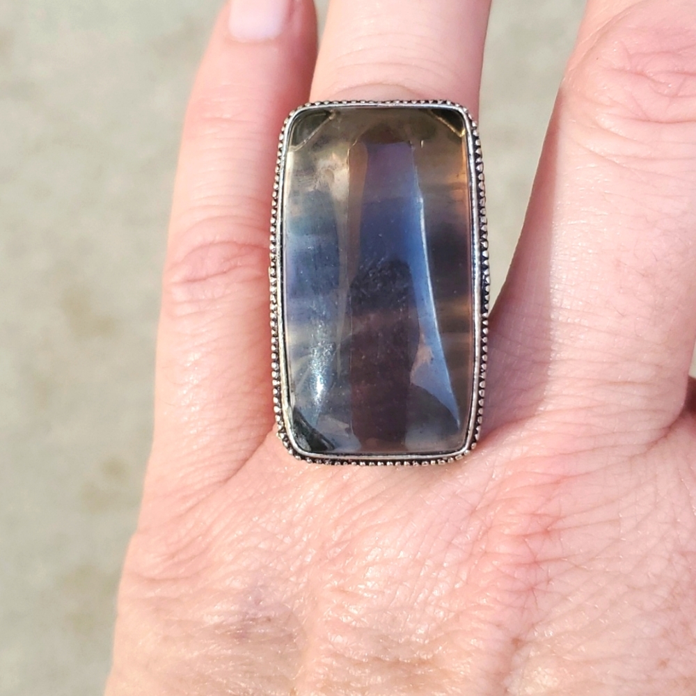 New Oversized Fluorite 925 Silver Ring.